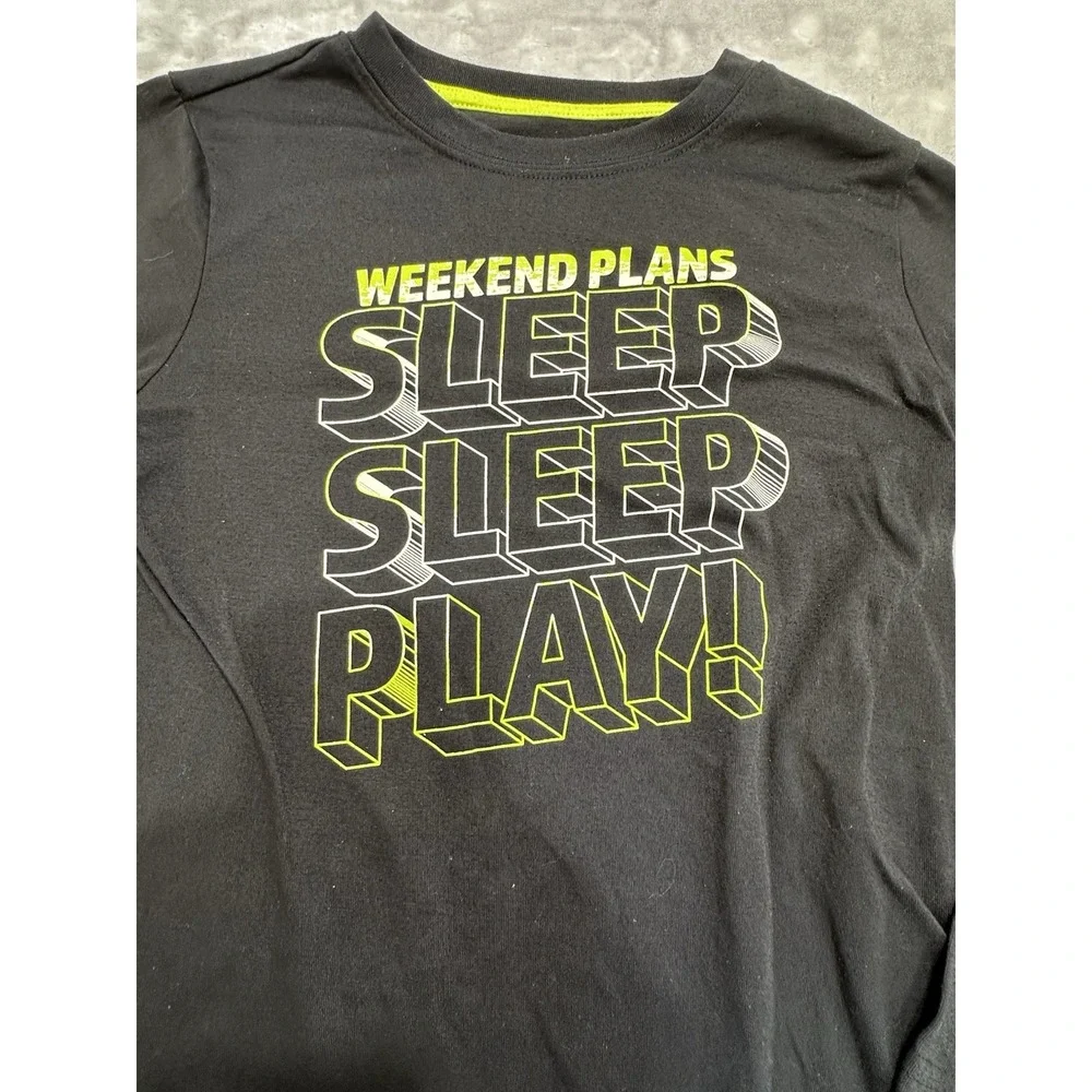 Cat & Jack Shirt Boys Medium Long Sleeve‎ Sleep Sleep Play Black Crew Neck EUC